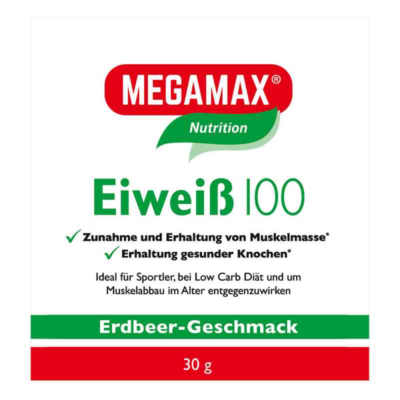 Eiweiss 100 Erdbeer Megamax Pulver 30 g von Megamax B.V. PZN 09198073