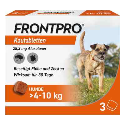 Frontpro Kautabletten gegen Zecken und Flöhe für Hunde >4-10 kg  3 stk von Boehringer Ingelheim VETMEDICA GmbH PZN 18654280