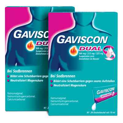 GAVISCON Dual 500 mg, 213 mg, 325 mg Suspension Dosierbeutel 2x24x10 ml von Reckitt Benckiser Deutschland GmbH PZN 08100155