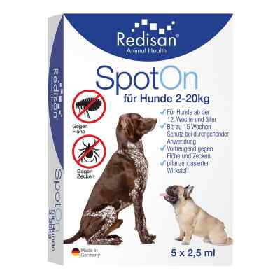 Redisan Spot On für Hunde-gegen Zecken und Flöhe 5X2.5 ml von Evolsin medical UG (haftungsbeschränkt) PZN 18094409